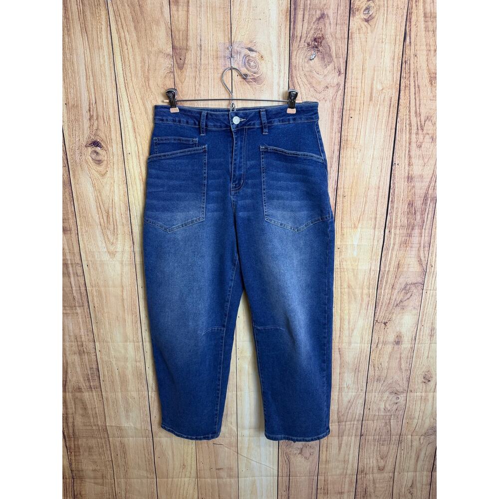 Barrel Leg Denim Jeans Medium Wash with Stretch Women's Size M NWOT